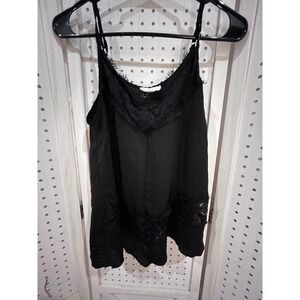 ROMESA Black Lace Trim Cami Tank Top Spaghetti Strap V Neck S